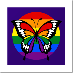 Button Rainbow Flag Stripes Butterfly Silhouette Posters and Art